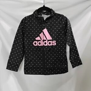Adidas Track Jacket Baby Girl 24M Black Pink Polka Dots Full Zip Casual Pockets